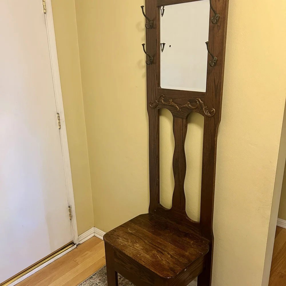 Elegant Brown Wooden Hall Tree with Mirror